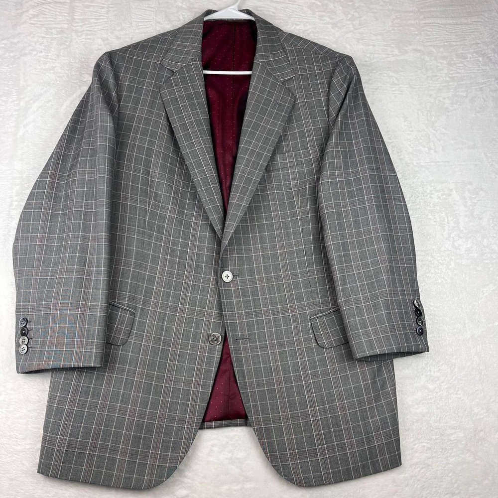 Marsanti Bespoke Sport Coat Scabal Super 180's Gray Plaid Men's Blazer 44R